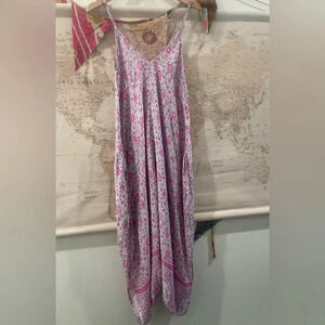 Bali Queen Jumpsuit OS Pink Color block Indian Print